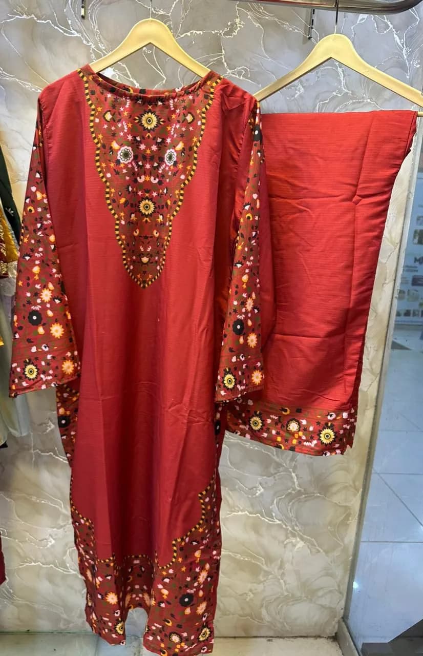 Women's Maroon Printed Lawn 2PC Suit Set