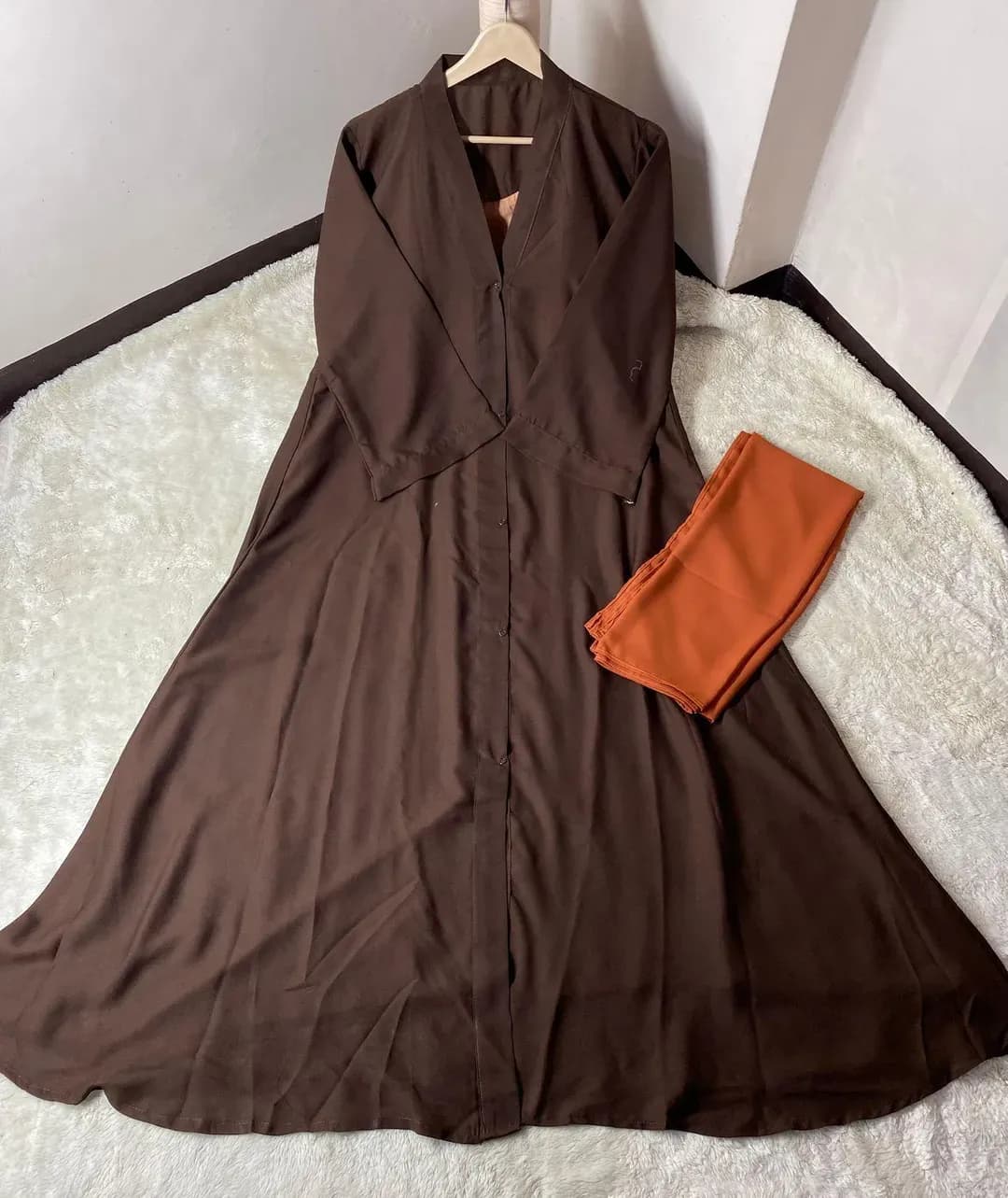 Brown Georgette Abaya for Girls 54" Length with Stoller