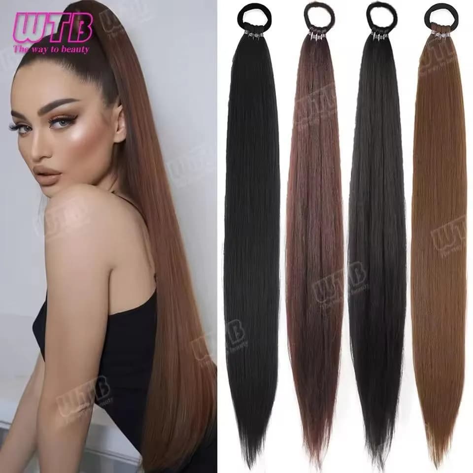 Ponytail Hair Extensions 28" Synthetic Straight Brown