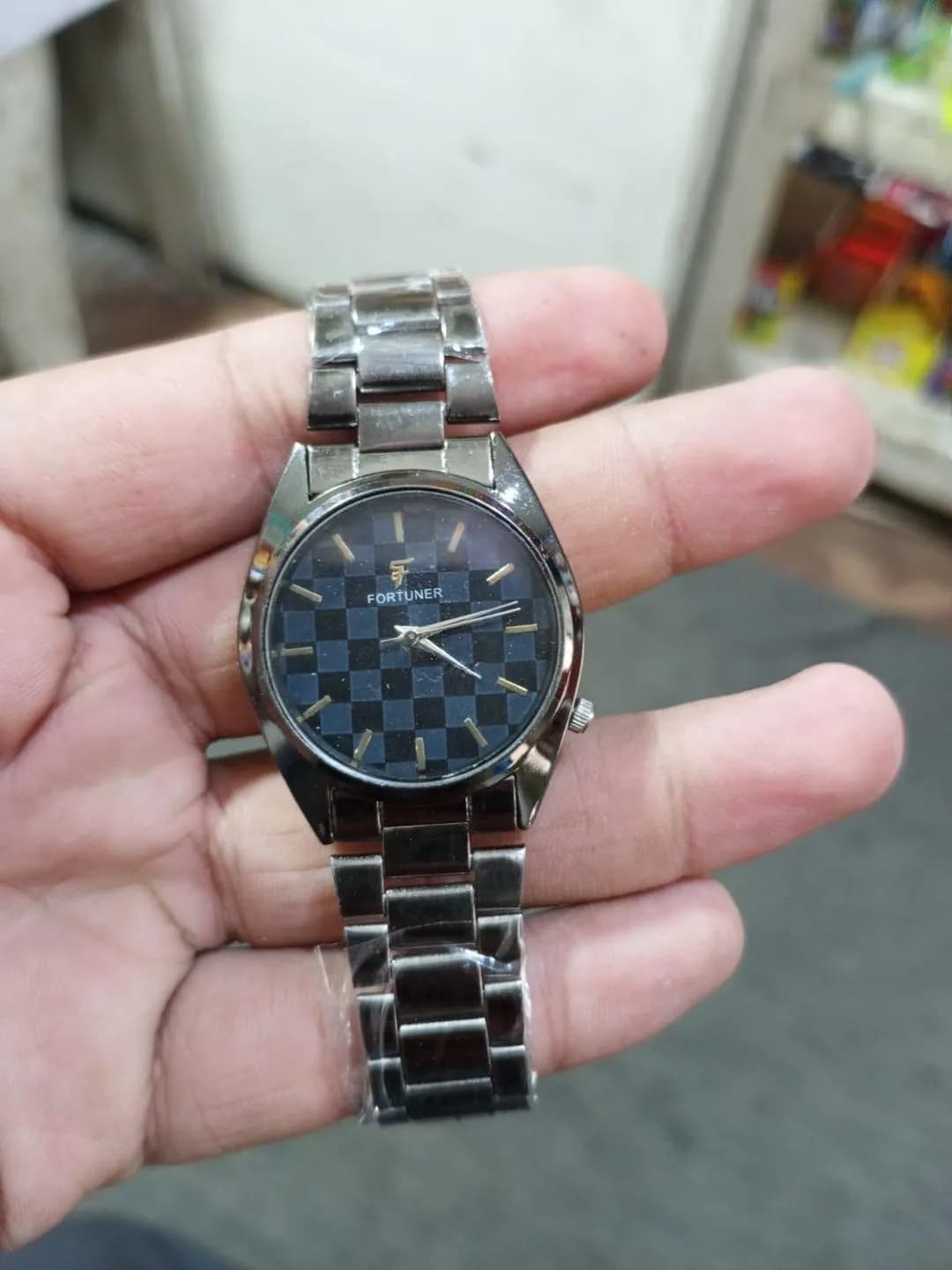 Men's Black Checkerboard Dial Analog Quartz Watch 6mm Stainless Steel