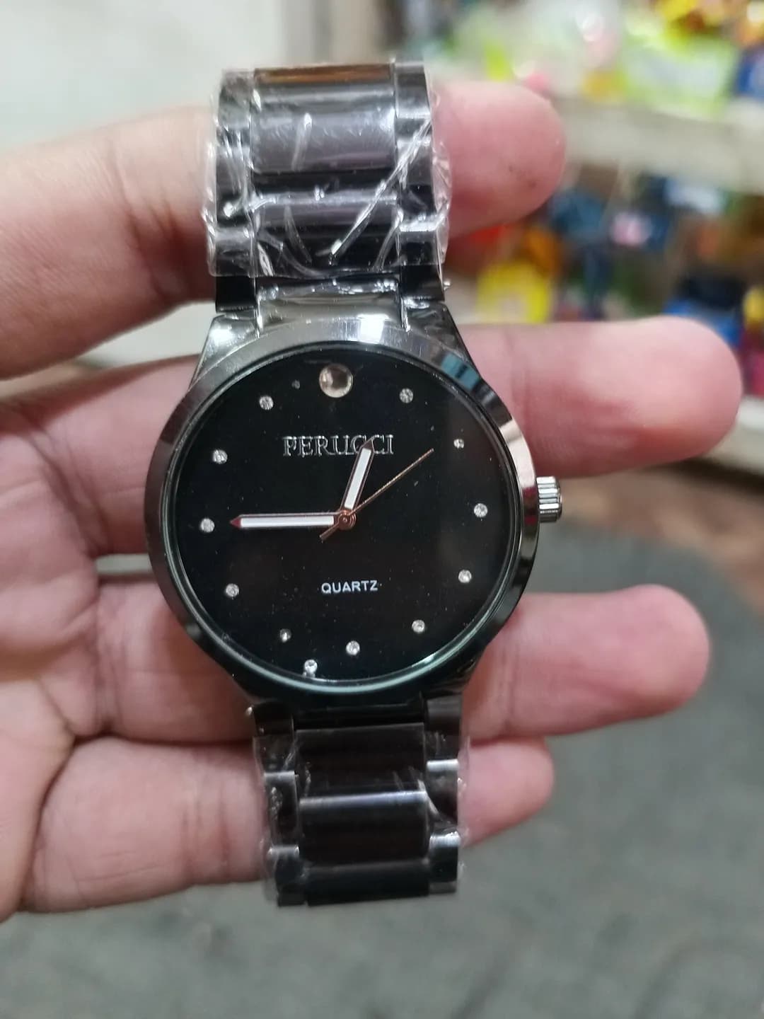 Men's Black Quartz Chain Strap Watch with Diamond Dial