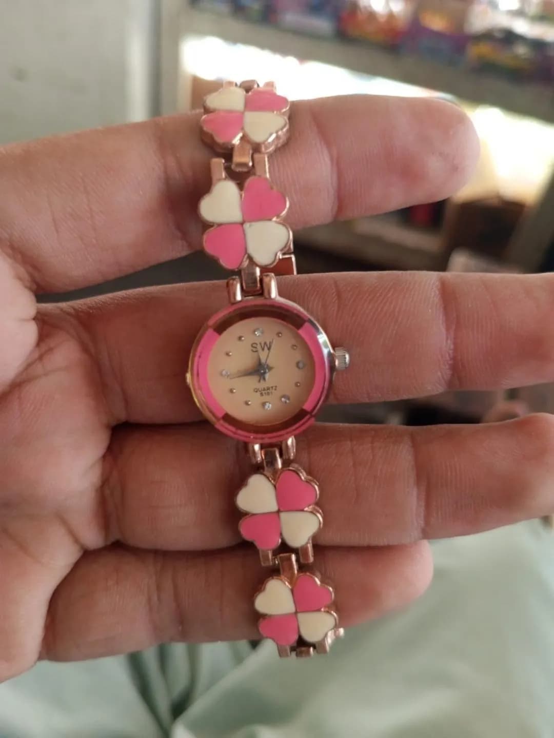 Feminine Flower Bracelet Watch Pink White Enamel