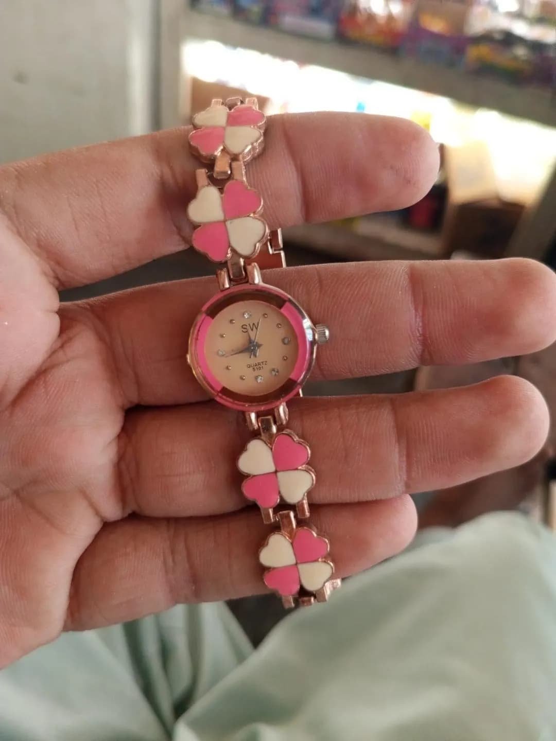 Feminine Flower Bracelet Watch Pink White Enamel