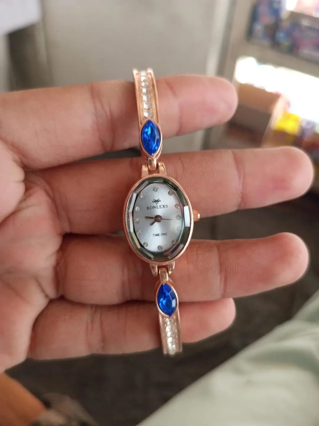 Ronlexs Women's Rose Gold Blue Sapphire Watch