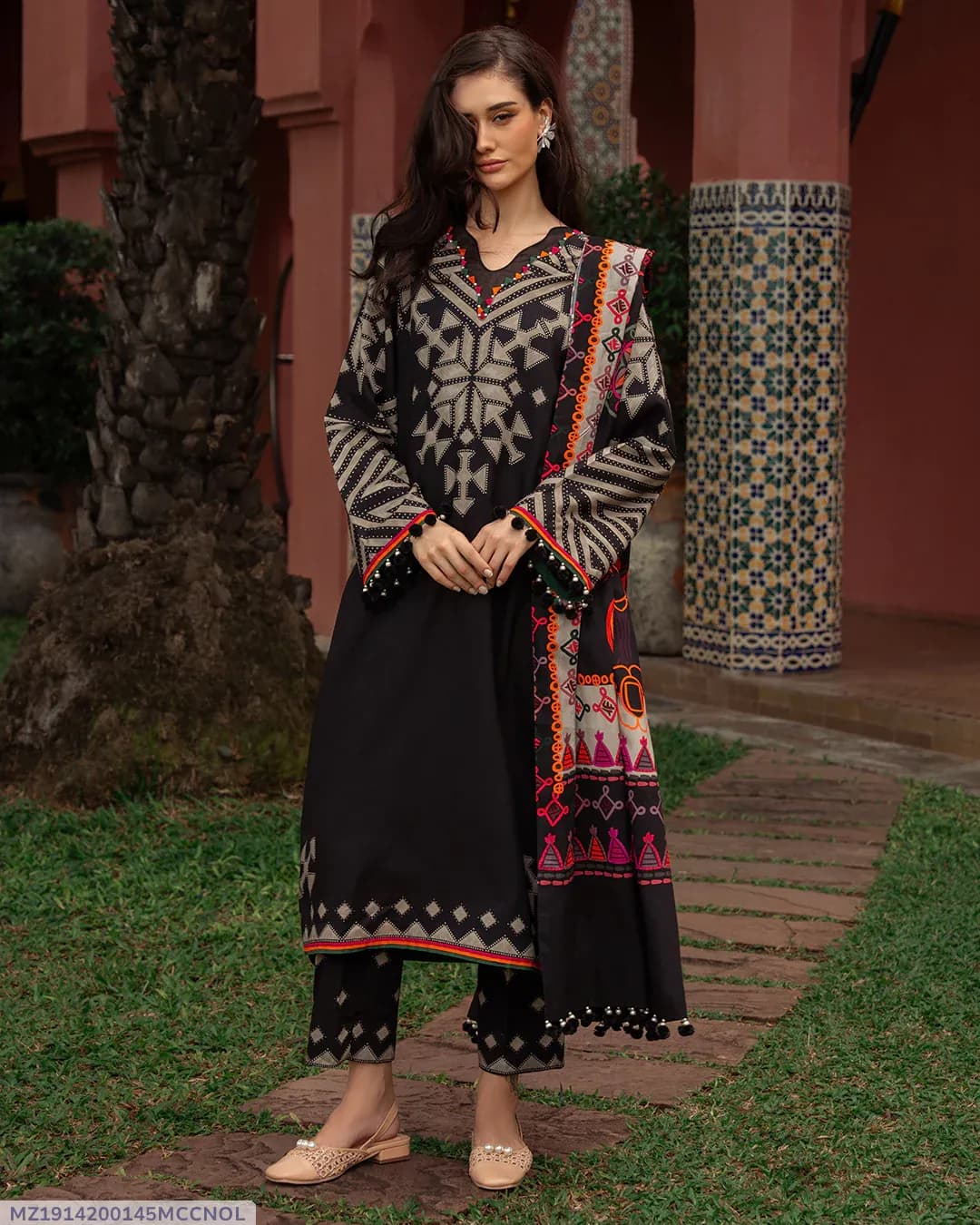 Black Swiss Lawn 3Pcs Digital Print Kurta Set for Women