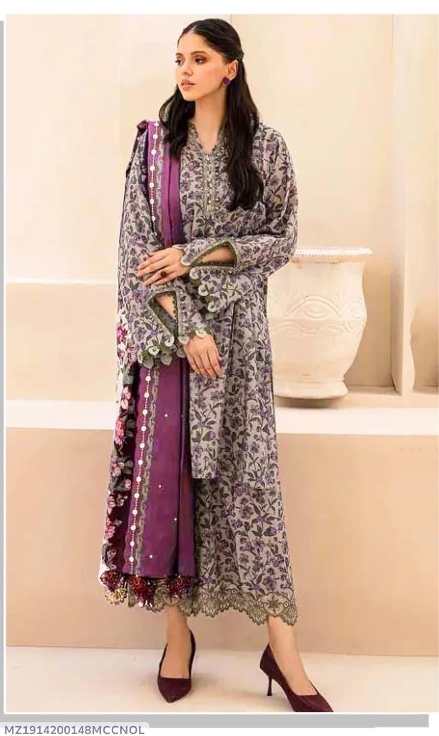 Grey Swiss Lawn 3Pcs Printed Lawn Suit