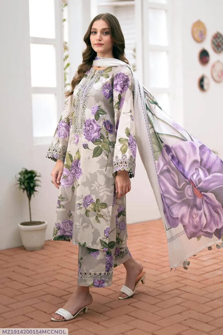 Grey Swiss Lawn 3Pcs Digital Print Lawn Suit