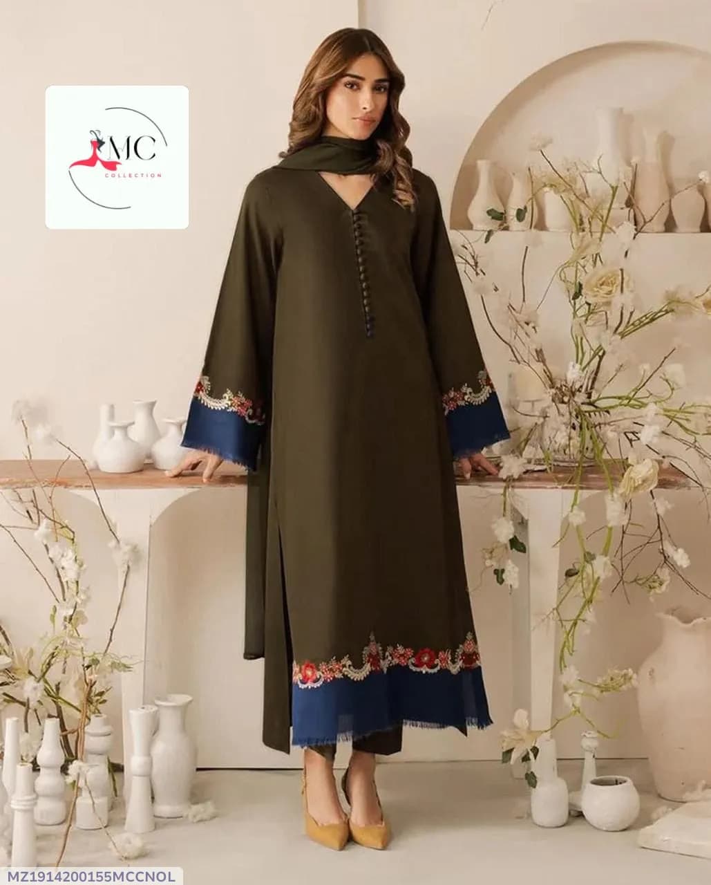 Green Embroidered Lawn 3Pcs Kurta Set