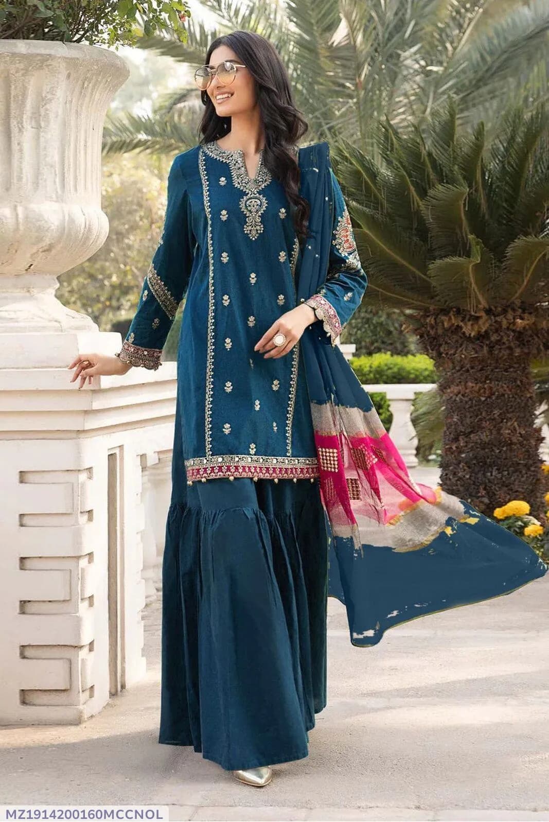 Blue Embroidered Lawn 3Pcs Set for Women