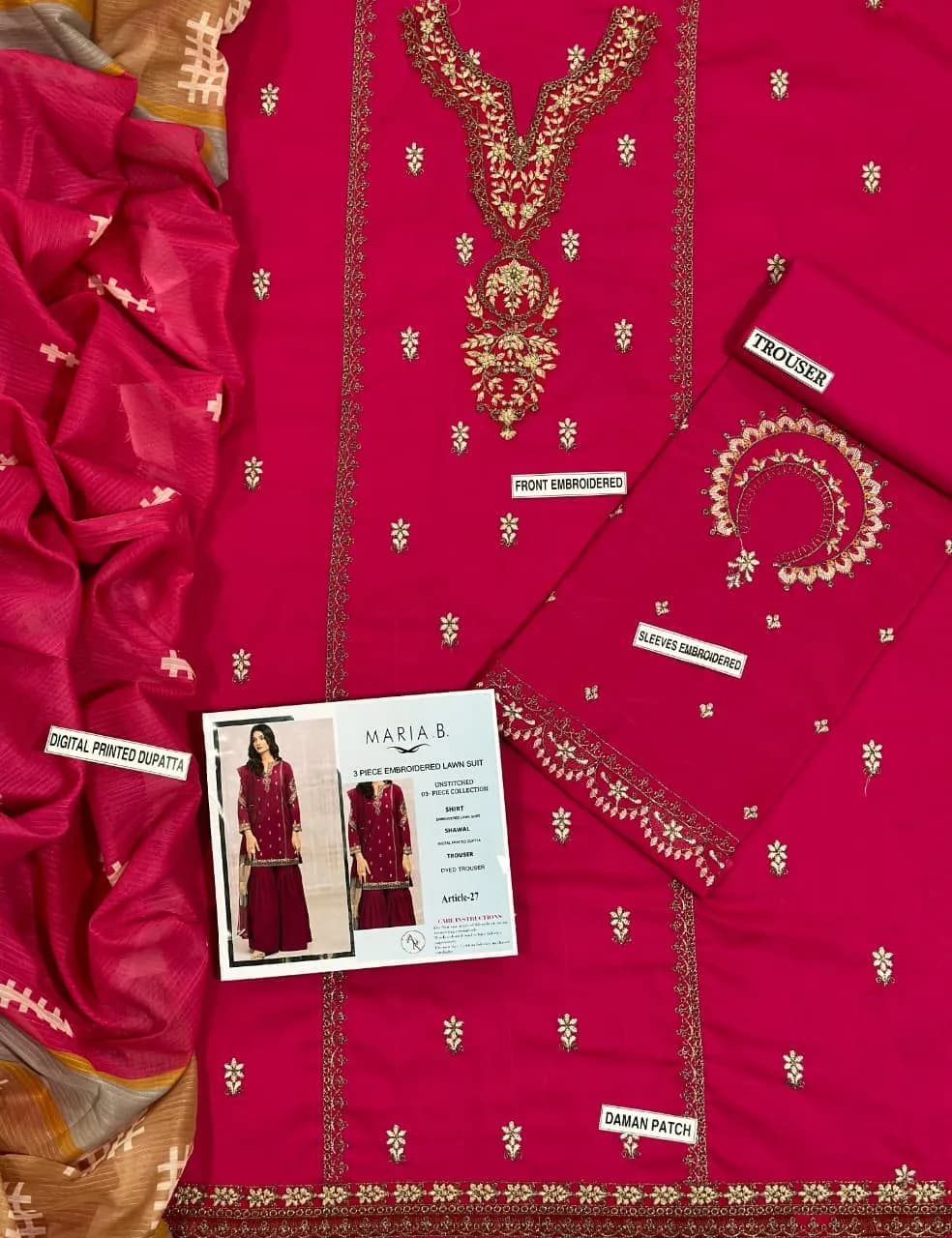 Pink Embroidered Lawn 3Pcs Set for Women