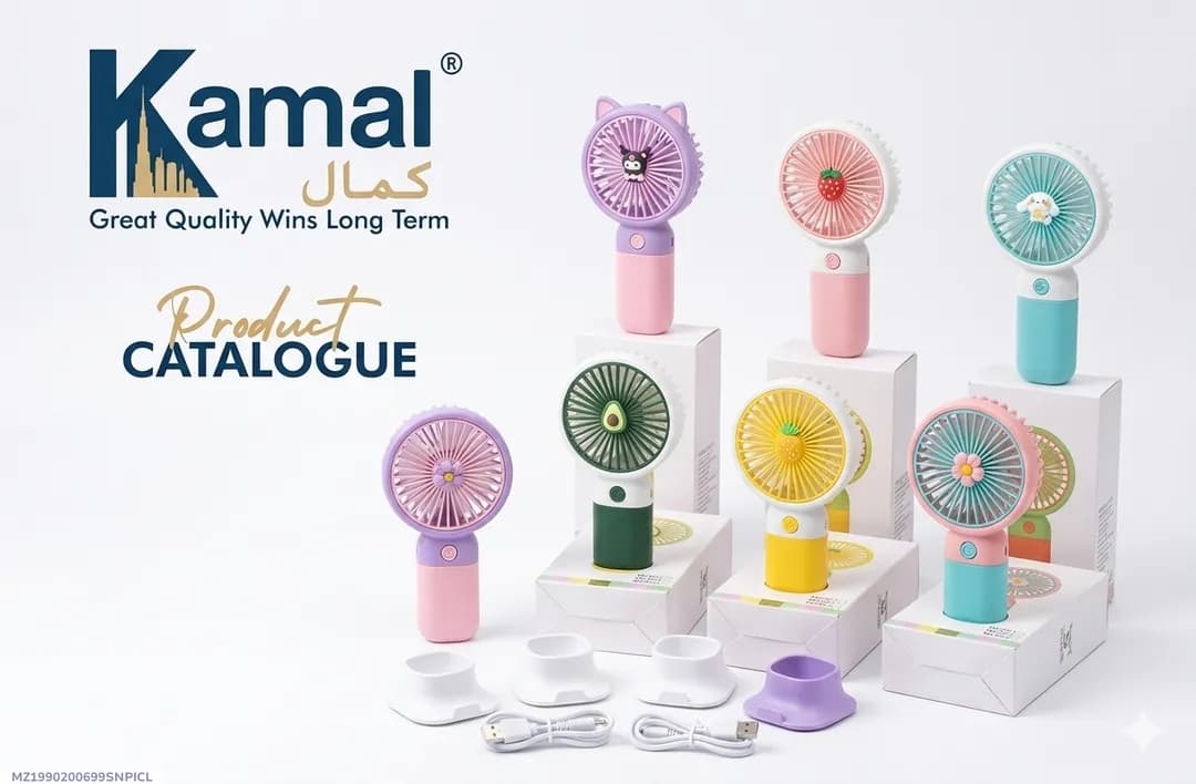 Kamal 3 Speed Rechargeable Hand Fan – Mini Handy Fan For Kids With Stand (Random Color)