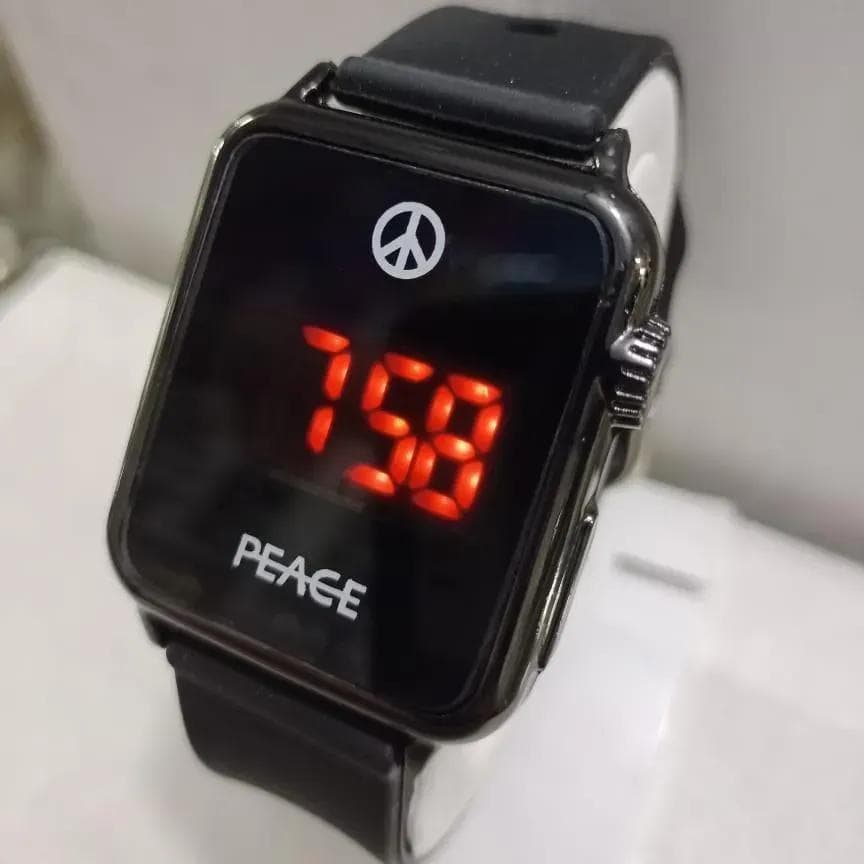 Men's Red LED Digital Watch Black Leather Strap