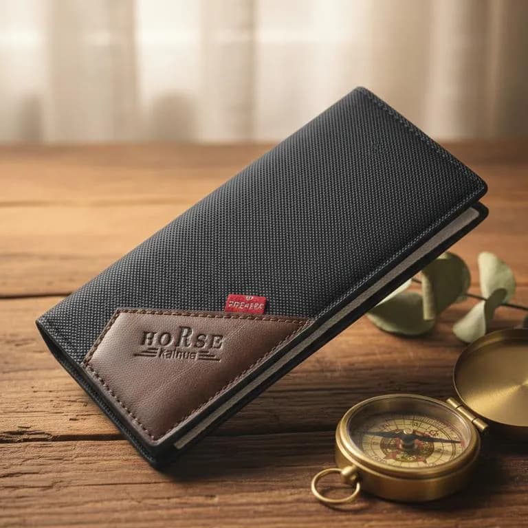 Men's Leather Tri-Fold Wallet Brown Green Black