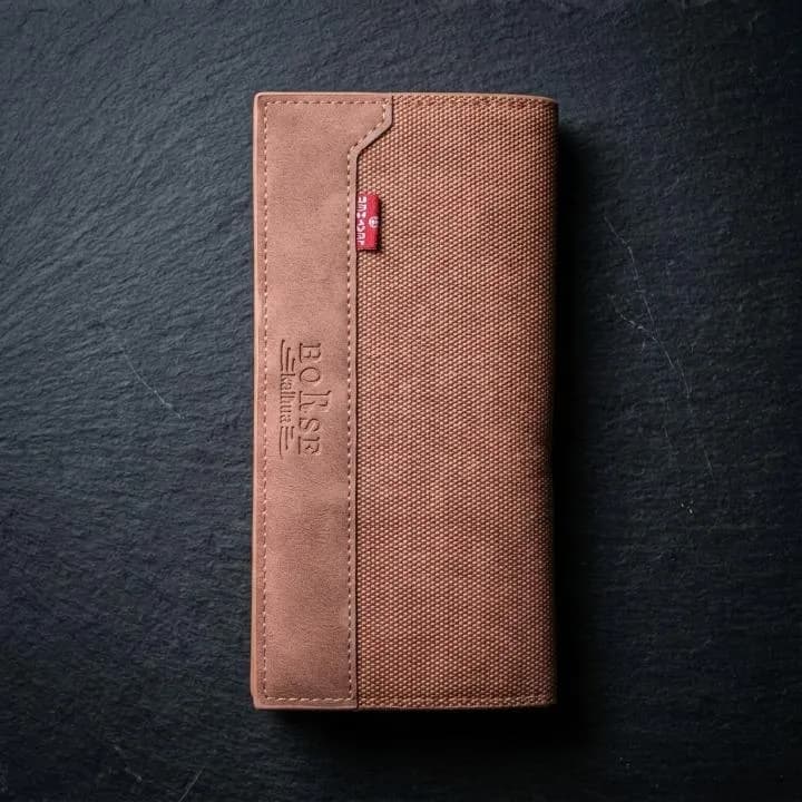 Men's Brown Leather Long Wallet with Brand Logo