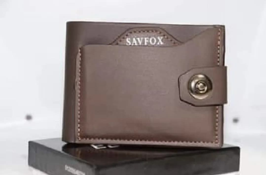 Men's Brown Leather Wallet with Metal Clasp