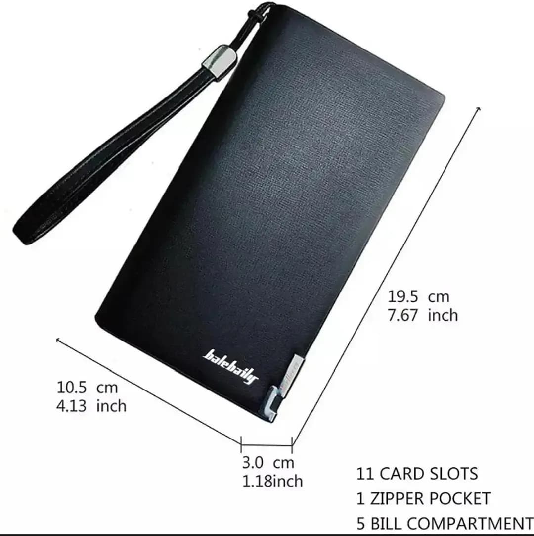 Men's Black Leather 11-Slot Zipper Wallet