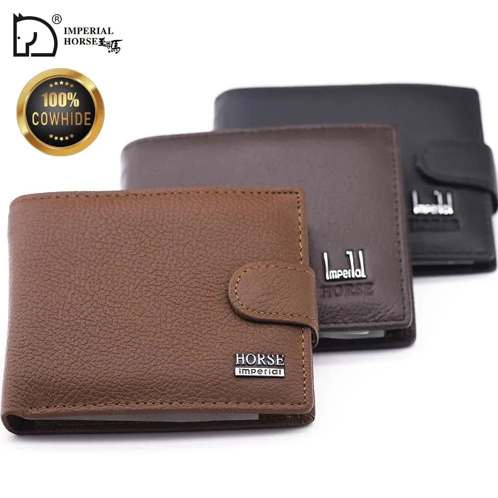 Men's Leather Tri-Fold Wallet Brown Black