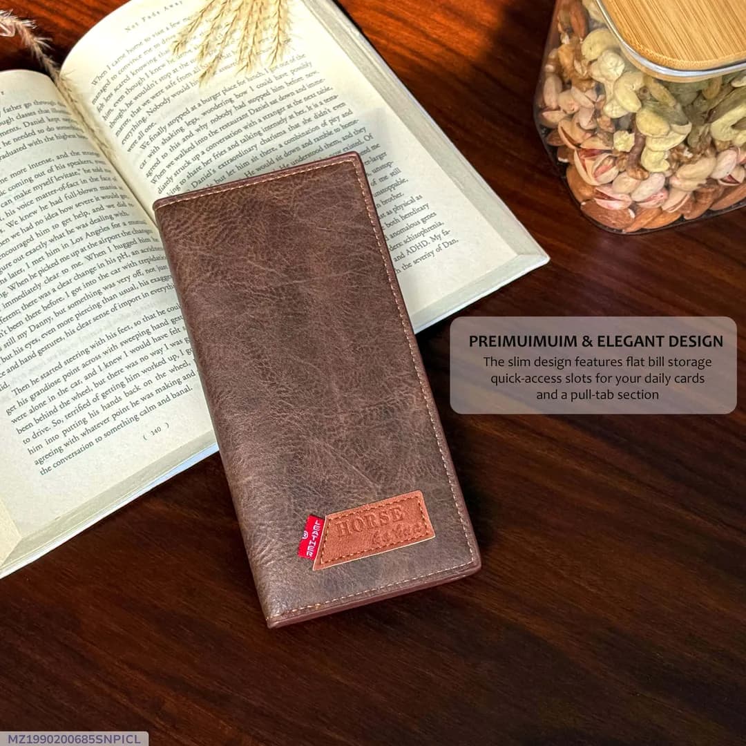 Rustic Finish Long Wallet with Vintage Texture Design Black