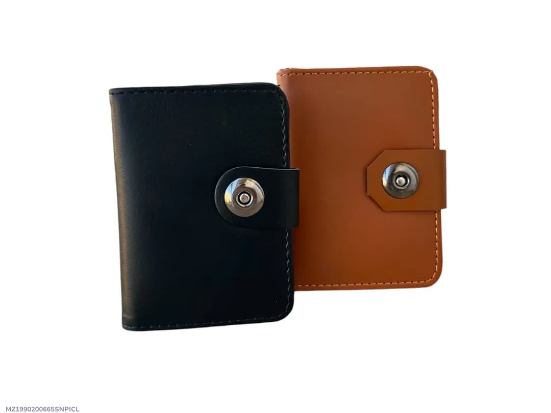Unisex Tri Fold Leather Wallet Black Brown Magnetic Lock