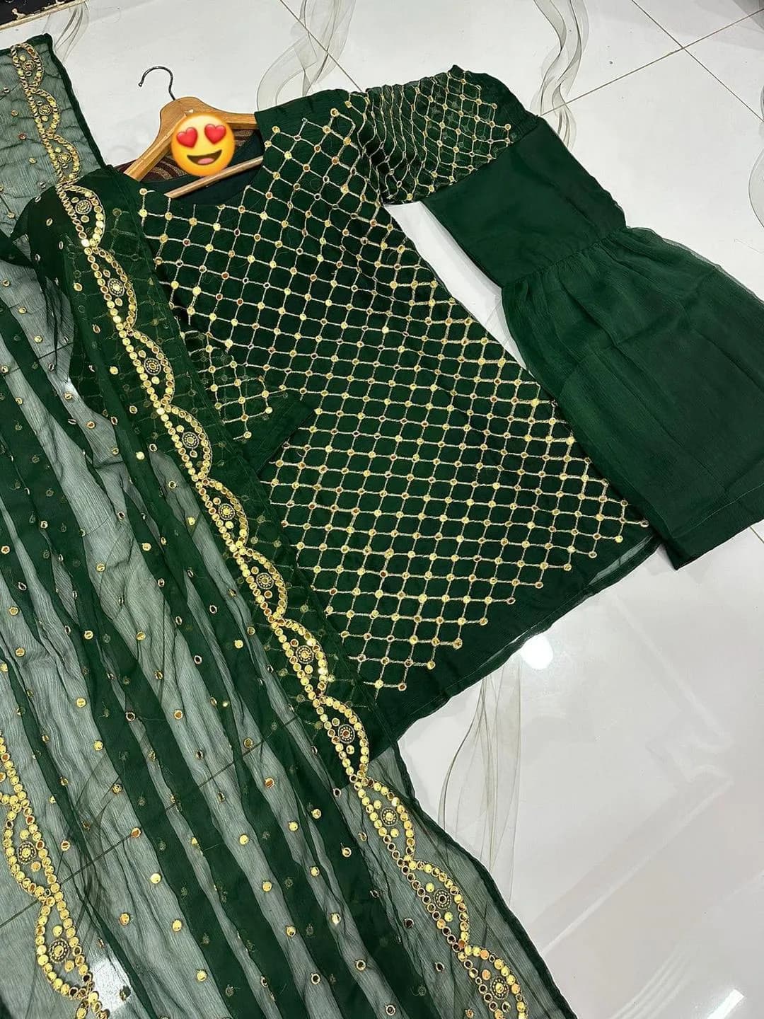 Green 9MM Sequence Embroidered 3Piece Suit Set