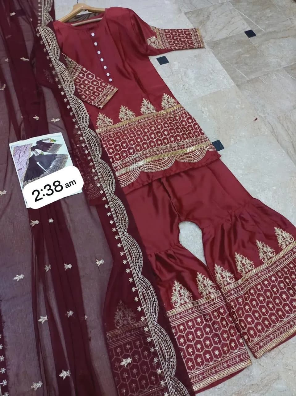 Sequence Embroidered 3Pcs Anarkali Set with Dupatta