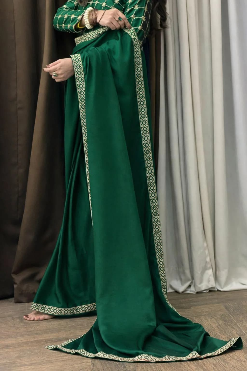 Green Shamoz Silk Saree Set for Women