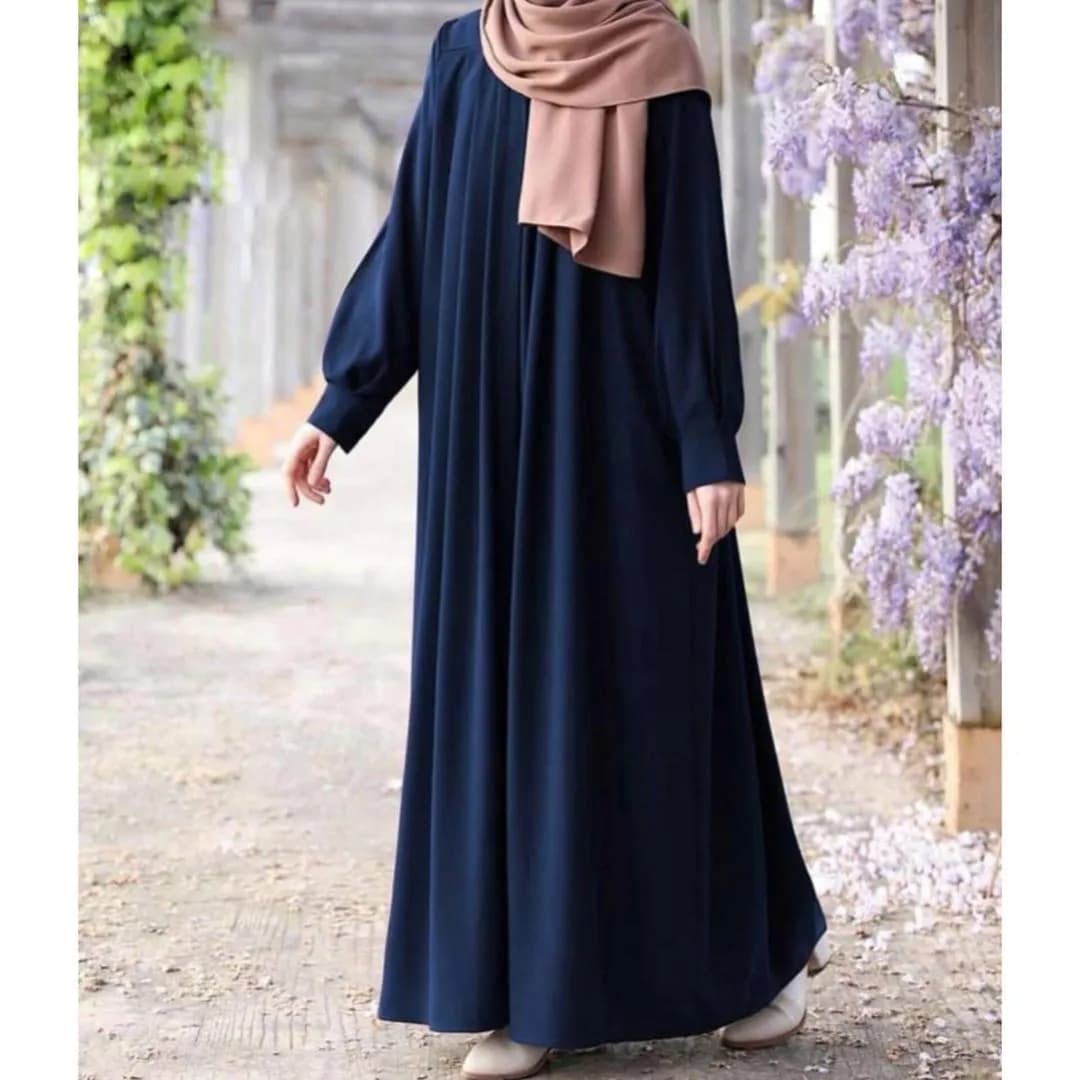 Georgette Plain Abaya U-Neck Zip Side Pockets