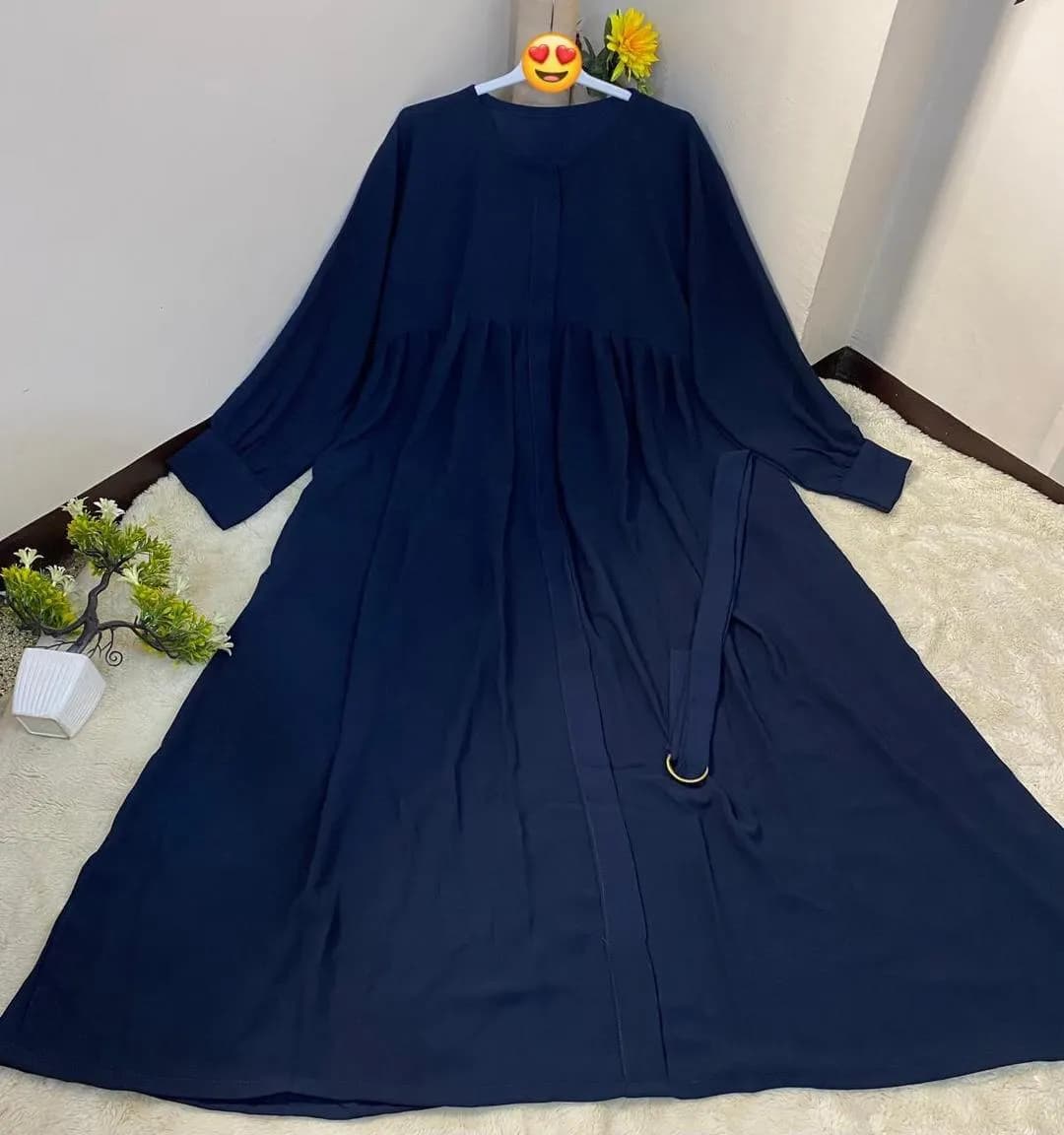 Georgette Plain Abaya U-Neck Zip Side Pockets