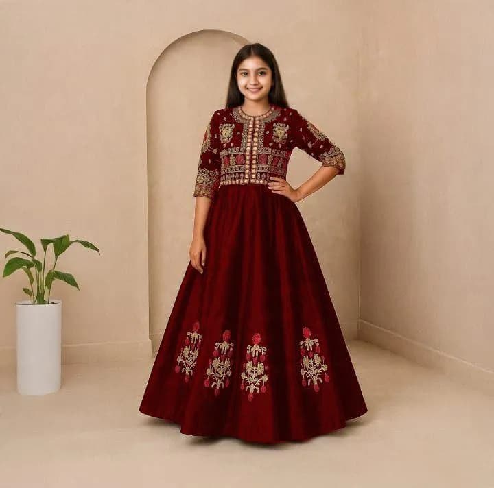 Kids Embroidered Bunch Maxi Set Red