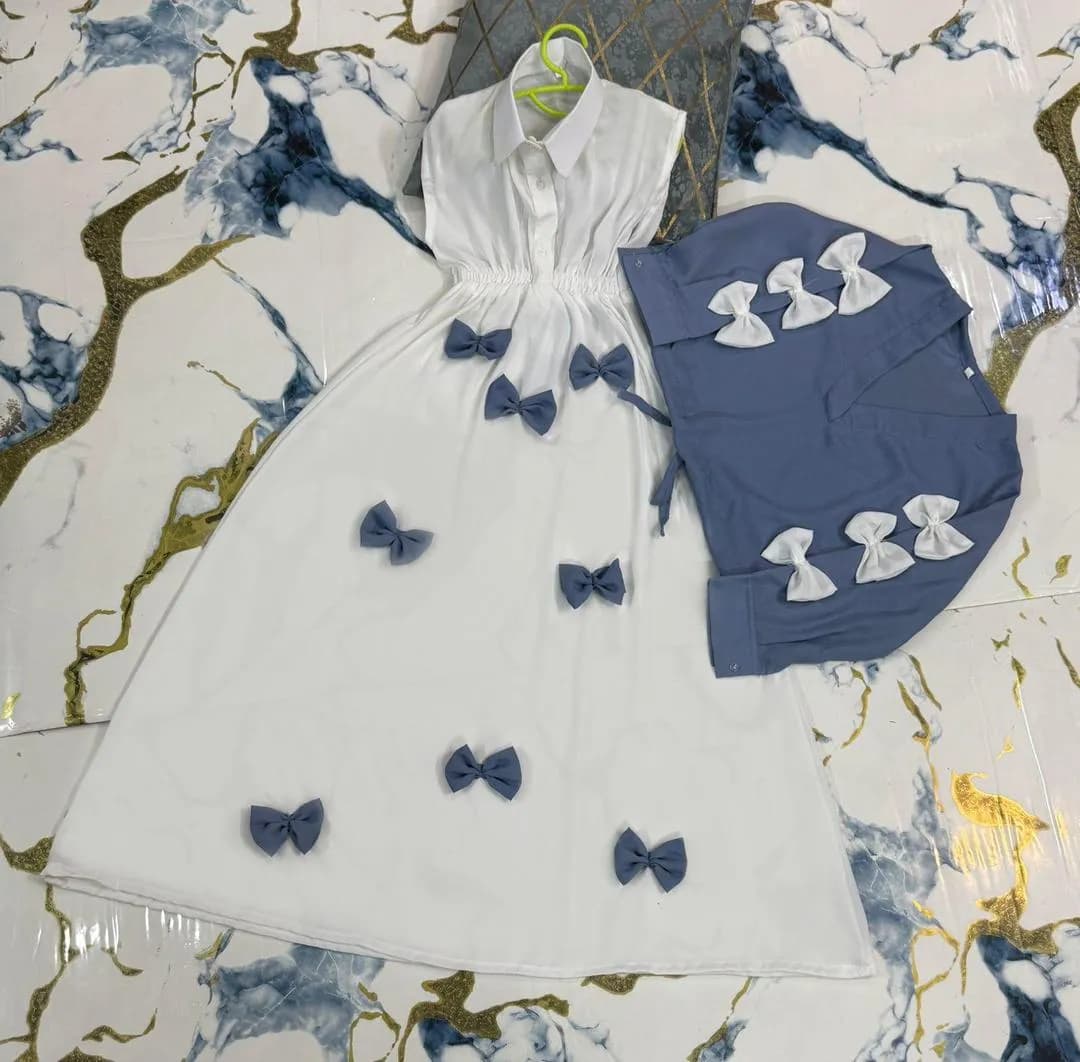 Girls Georgette Bow Top Maxi Set Blue White