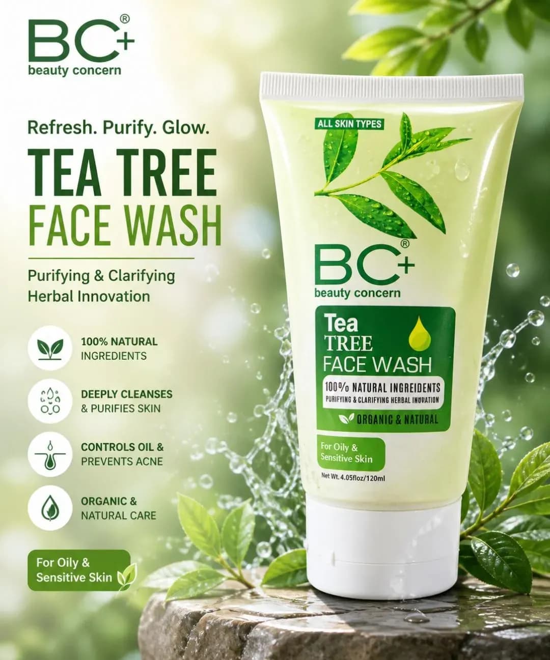Tea Tree Face Wash Whitening Brightening Acne Scar Removal
