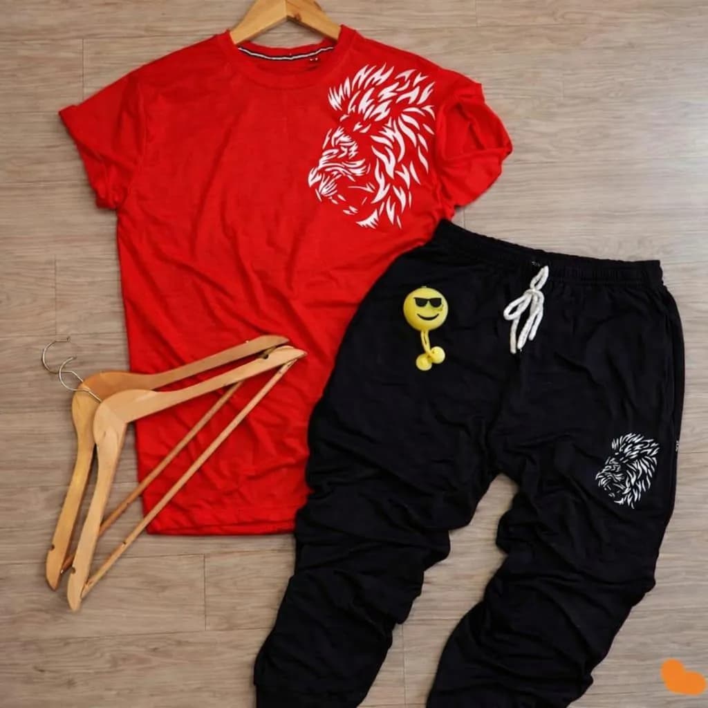 Men Red Lion Printed Track Suit 2Pcs Polyester