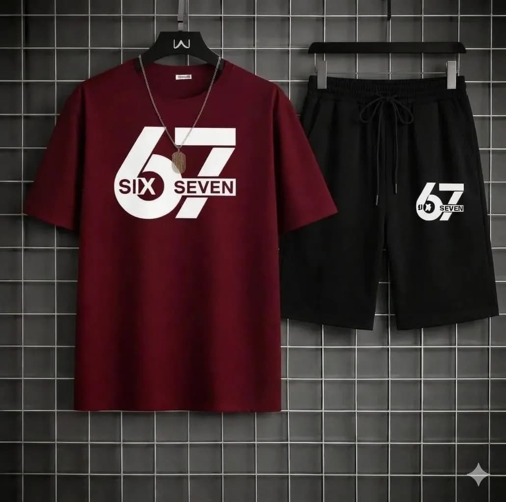 2 Pcs Men's Polyester Printed T-Shirt & Shorts Tracksuit