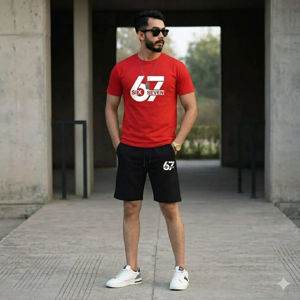 Men Red 67 Printed Track Suit 2Pcs Polyester