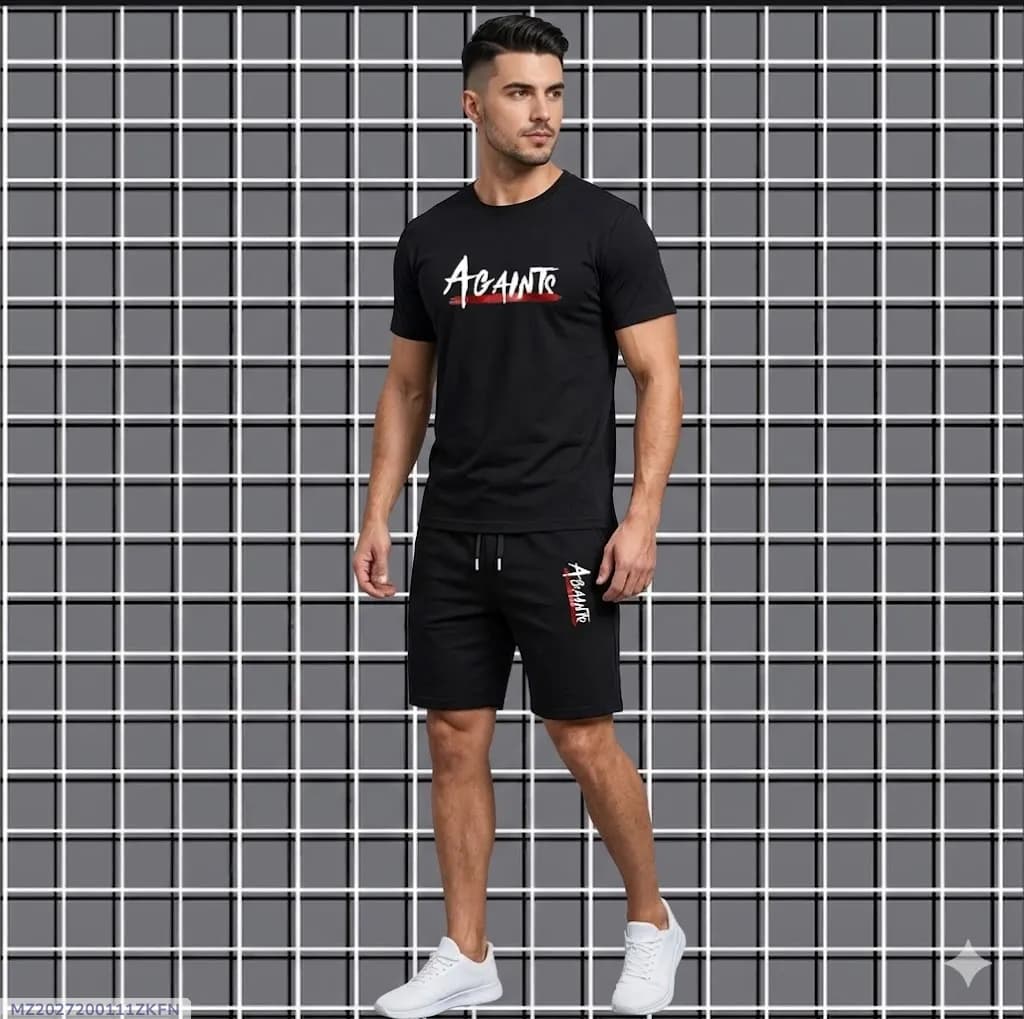 2 Pcs Men's Dri Fit Printed T-Shirt & Shorts Tracksuit