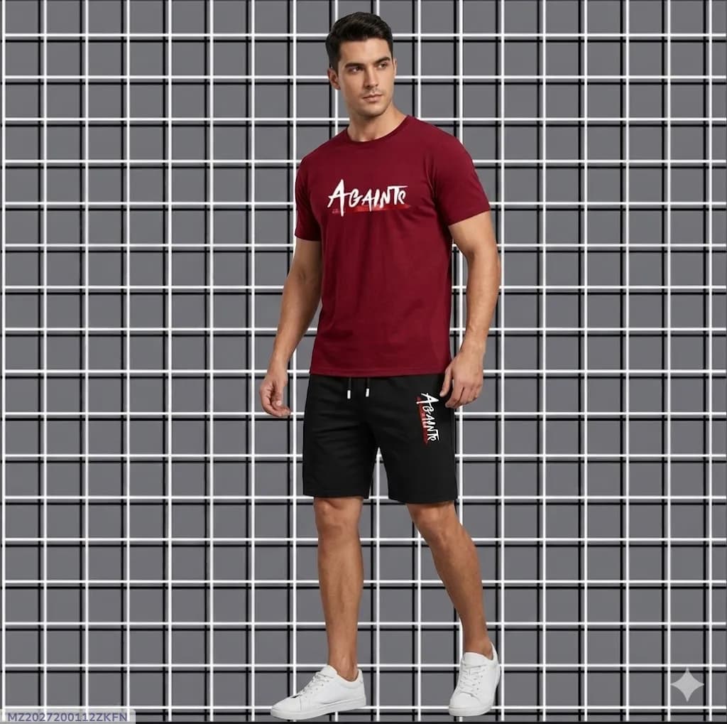 2 Pcs Men's Dri Fit Printed T-Shirt & Shorts Tracksuit