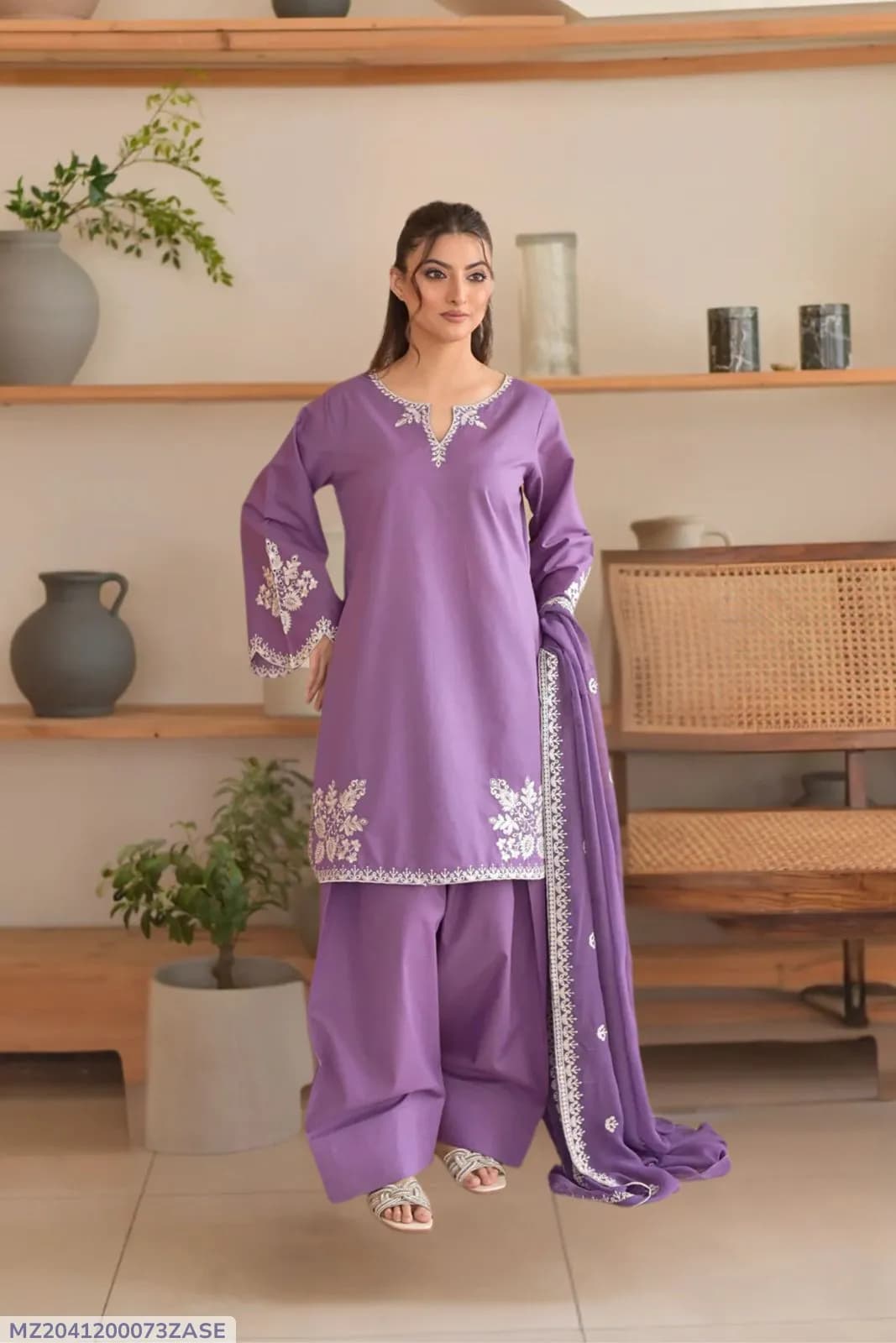 Purple Embroidered 3-Piece Lawn Suit for Women