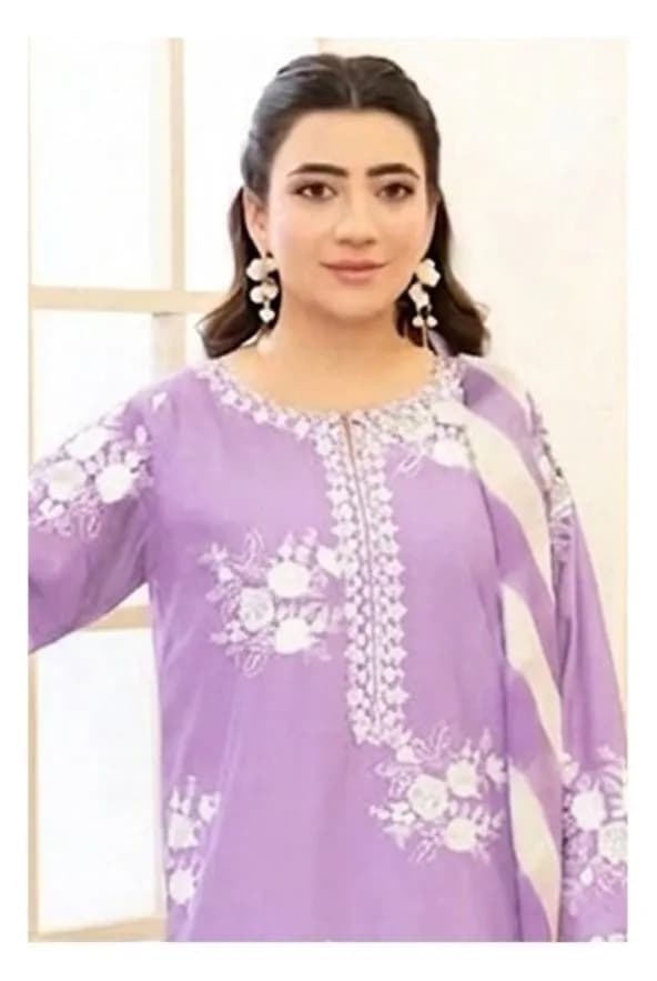 Purple Embroidered 3-Piece Lawn Suit for Women