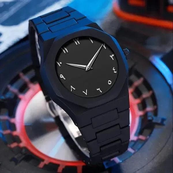 Black Carbon Fiber Men's Watch with Arabic Dial