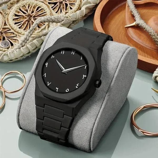 Black Carbon Fiber Men's Watch with Arabic Dial