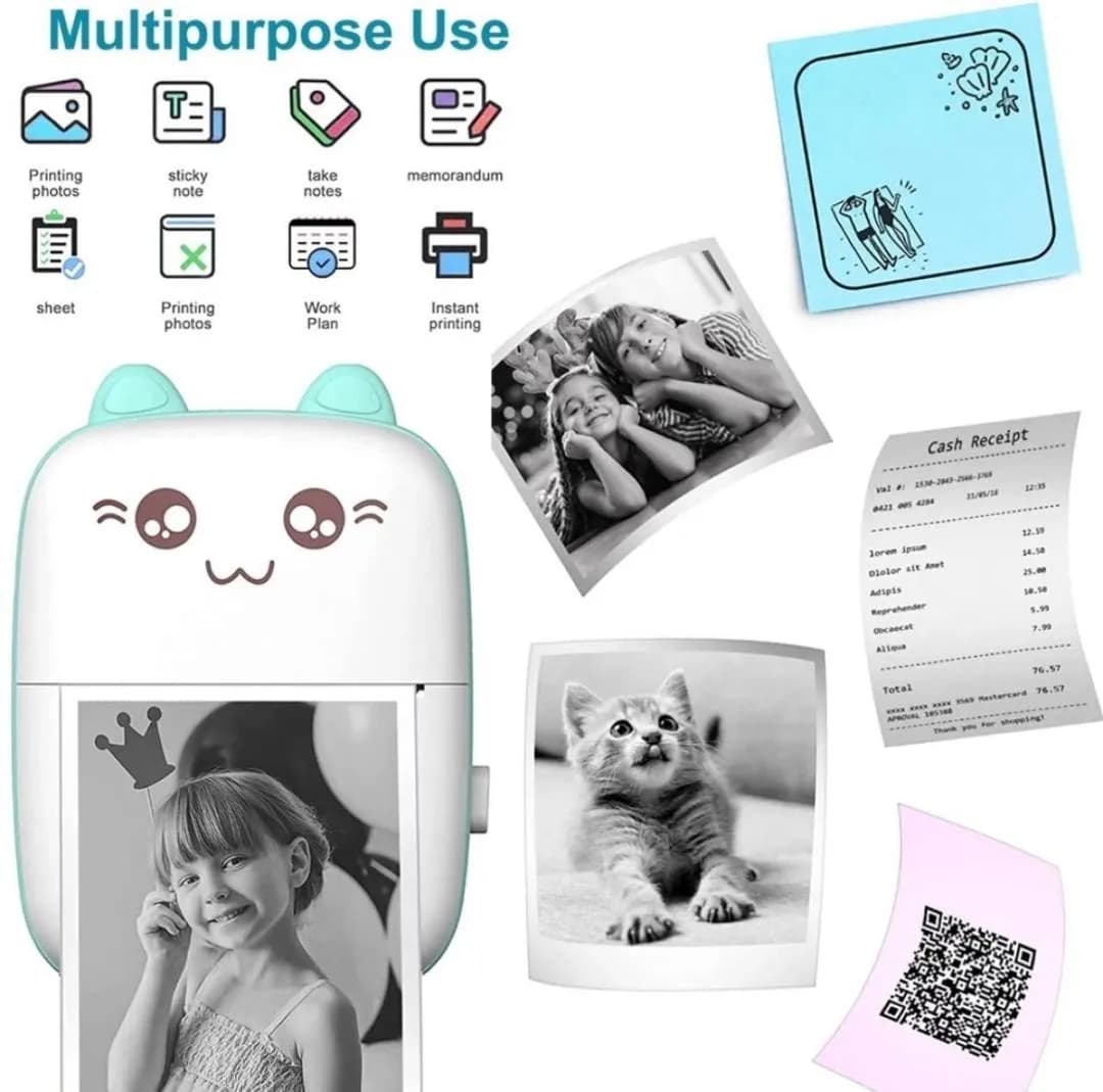Mini Printer for Photos Receipts QR Codes Multicolor
