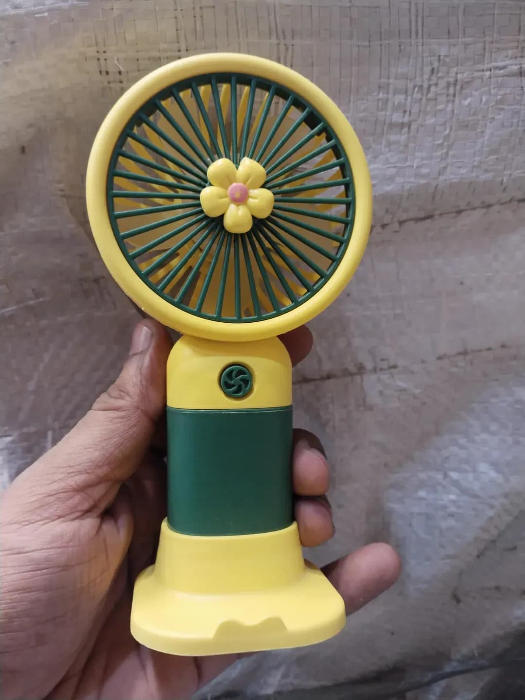 Mini Handheld Fan Green Yellow Portable
