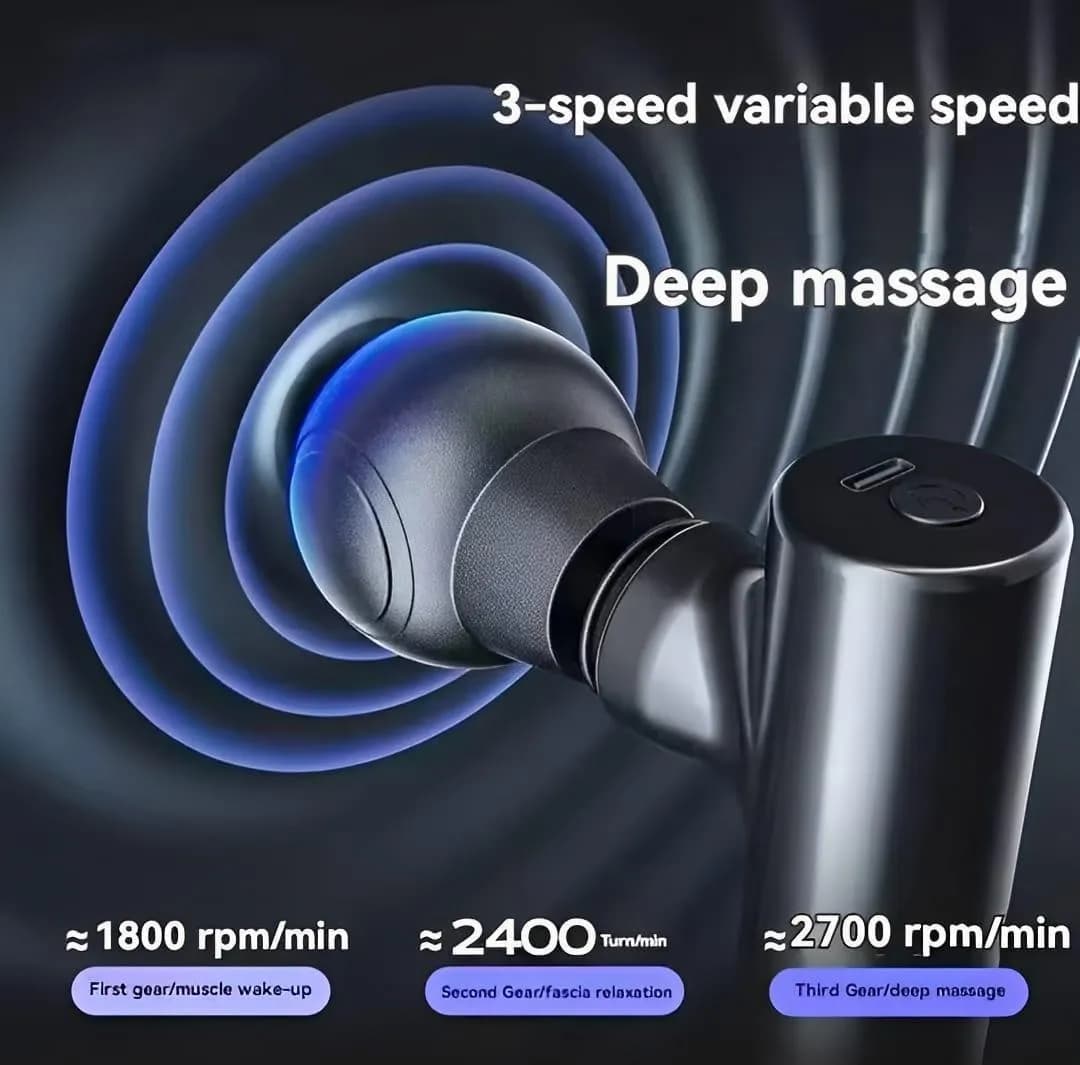Portable Massager Gun Black ABS Fast Charging