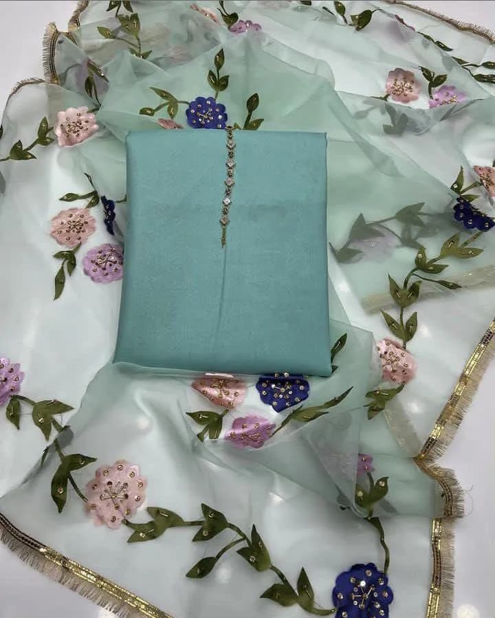 3 Piece Silk Embroidered Party Suit Mint Green