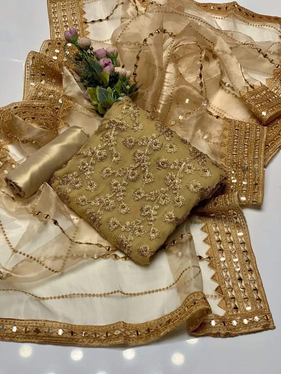 Fancy 3-Piece Embroidered Suit for Women with Organza Dupatta