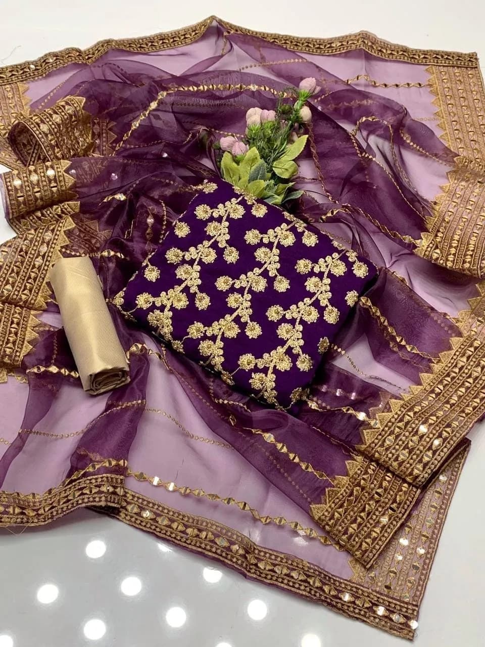 Fancy Purple 3-Piece Embroidered Suit for Women with Organza Dupatta
