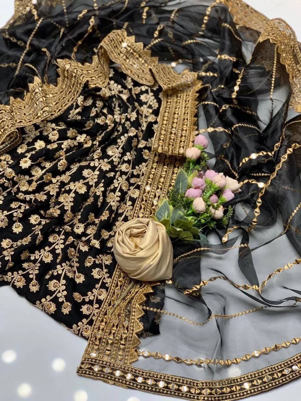 Fancy 3-Piece Embroidered Black Chiffon Suit with Sequins Dupatta