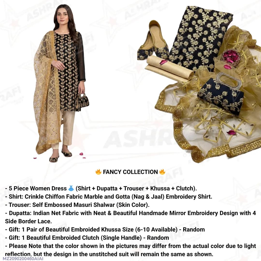 Fancy Collection 5-Piece Women Suit Embroidered Khussa Set