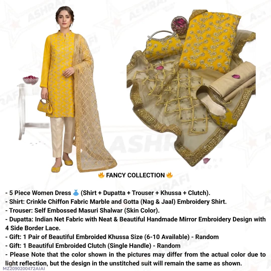 Unstitched 5-Piece Embroidered Khussa Suit for Women