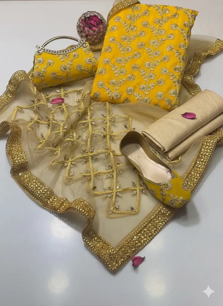 Unstitched 5-Piece Embroidered Khussa Suit for Women